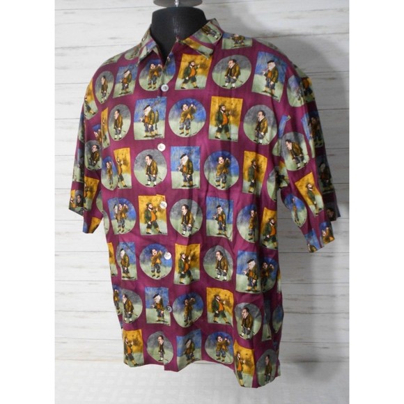 Guy Buffet Hawaiian Camp Shirt Men's LARGE GOLF GOLFERS Button Front 100% Silk - Picture 1 of 14